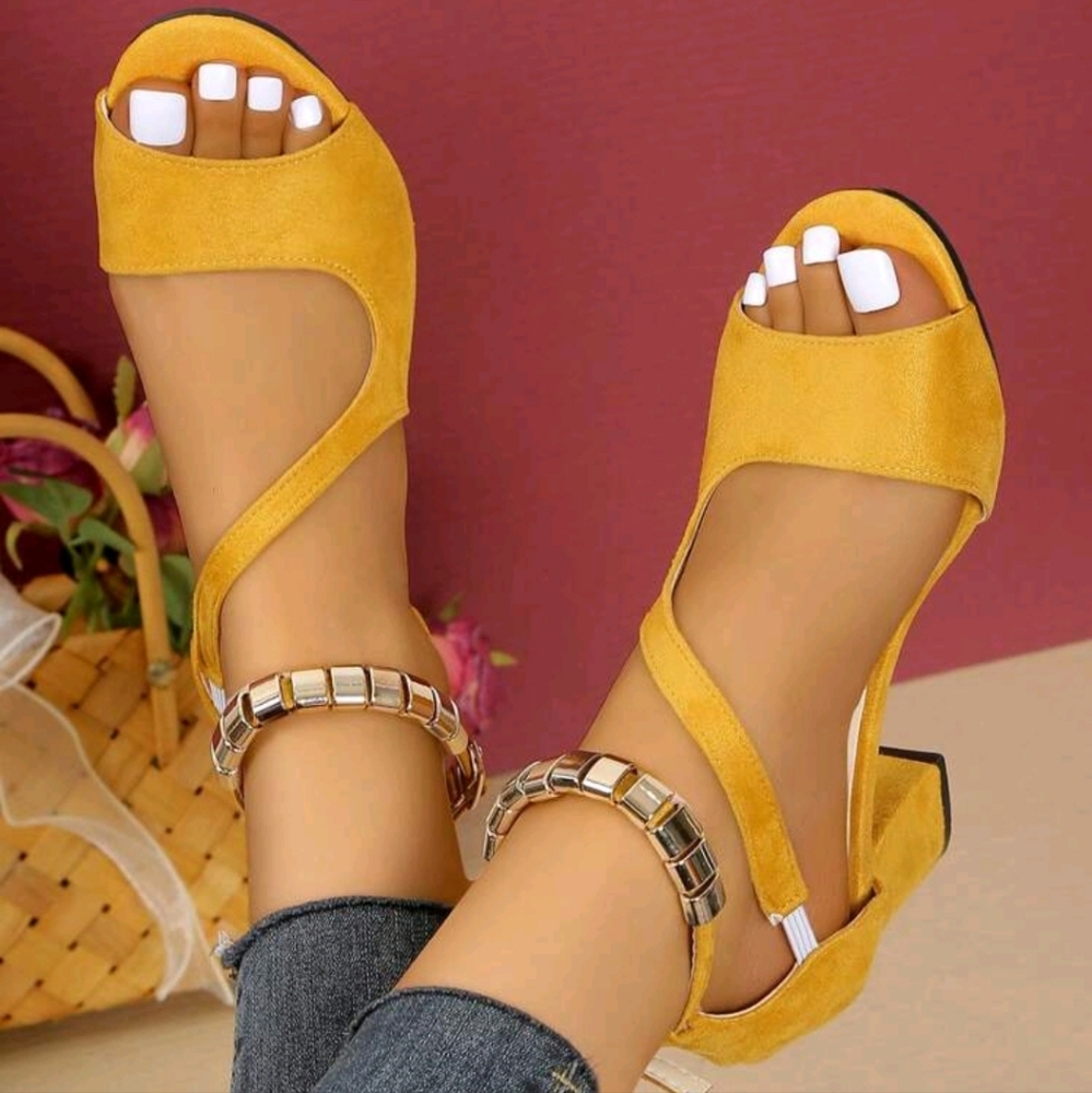 Women High Heel Sandals, New Open Toe Thick Heel Elegant Casual High Heel Shoes - Picture 4 of 5